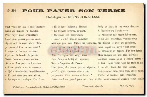 Cartes postales Pour payer son terme Gerny Renee Esse