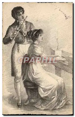 Cartes postales Femme Flute Clavecin