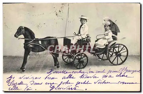 Cartes postales Enfants Cheval Caleche