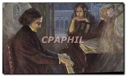 Cartes postales Balestrieri Chopin composant Les Preludes