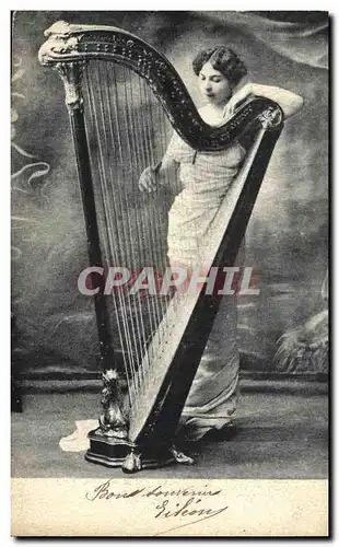 Cartes postales Femme Harpe