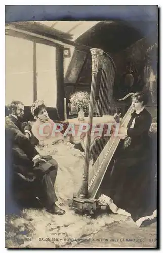 Cartes postales Salon 1901 Pillini Audition chez un harpiste Harpe