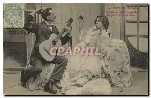 Cartes postales La lecon de guitare Ecoutez ma belle espagnole