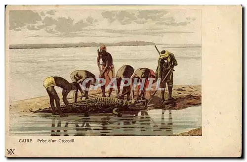 Cartes postales Chasse Caire prise d&#39un crocodiale Egypte Egypt