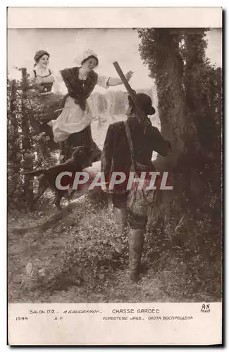 Cartes postales Chasse Salon 1912 Gaudefroy Chasse gardee Chien Femmes