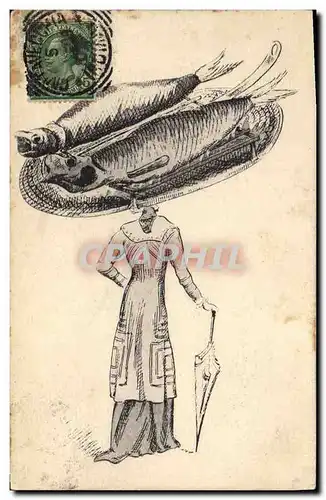 Cartes postales Fantaisie Femme Chapeau Poissons