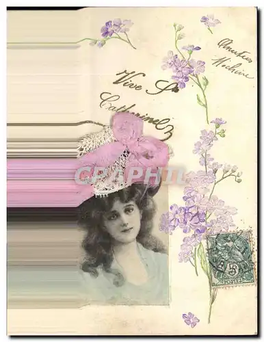 Cartes postales Fantaisie Brodee Bonnet Femme Fleurs