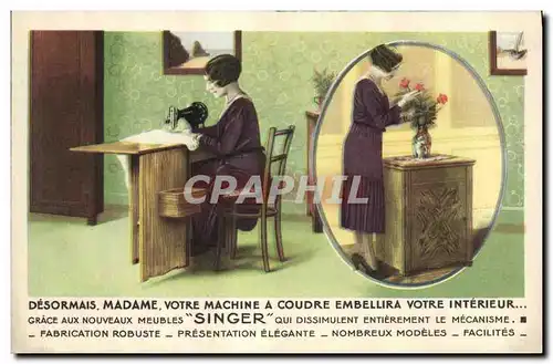 Cartes postales Femme Machine a coudre Singer Rue du Paris Marseille