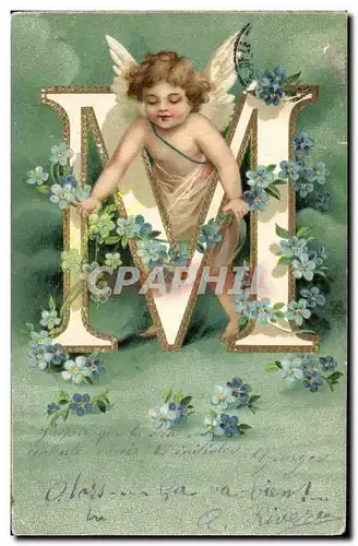 Cartes postales Fantaisie Femme Lettres Lettre M Enfant Ange TOP