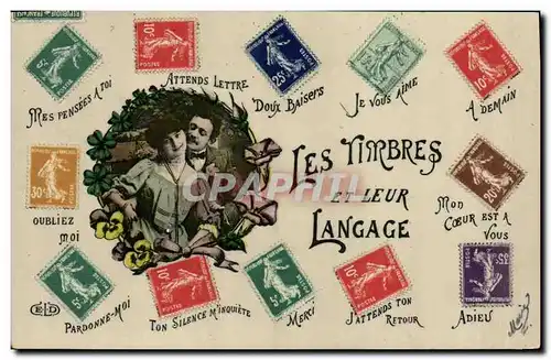 Cartes postales Fantaisie Les timbres et leur Langage Semeuse