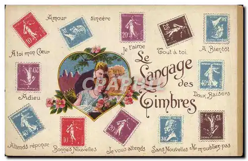 Cartes postales Fantaisie Langage des timbres