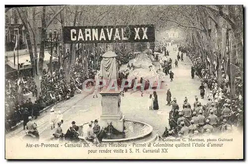 Cartes postales Carnaval XX Aix en Provence Cours Mirabeau Pierrot et Colombine quittent l&#39etoile d&#39amour