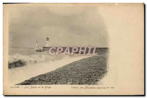 Cartes postales Phare Fecamp Les jetees et la plage