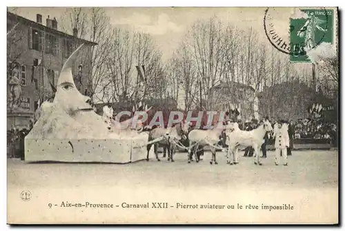 Cartes postales Carnaval XXII Aix en Provence Pierrot aviateur ou le reve impossible Lune Aviation