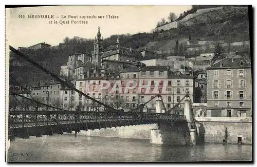 Cartes postales Grenoble Le pont suspendu sur l&#39Isere et le Quai Perriere