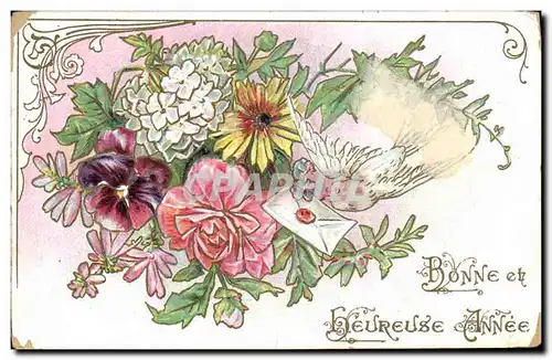 Cartes postales Fantaisie Fleurs Colombe