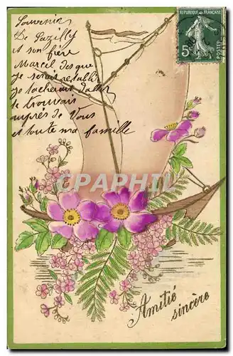 Cartes postales Fantaisie Fleurs Bateau Voilier