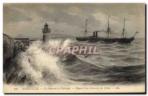 Cartes postales Phare de la Desirade Depart d&#39un courrier de Chine Bateau China