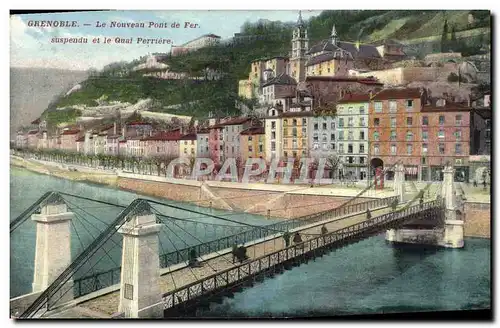Cartes postales Grenoble Le nouveau Pont de Fer suspendu et le Quai Ferriere