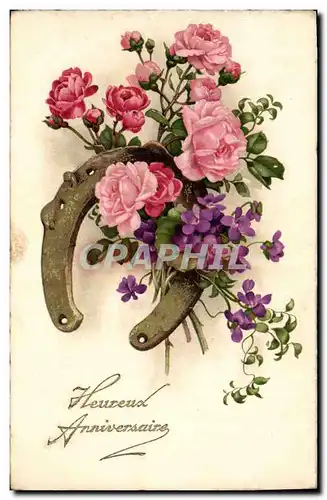 Cartes postales Fantaisie Fleurs Fer a cheval