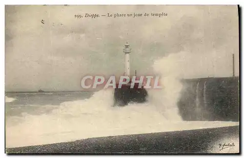 Cartes postales Phare un jour de tempete Dieppe