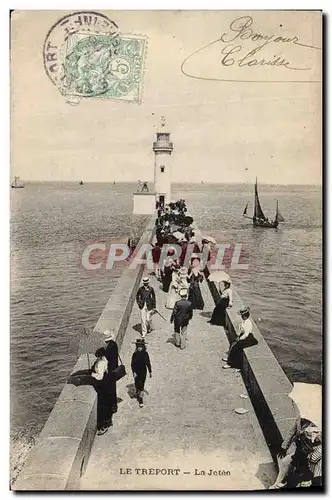 Cartes postales Phare Le Treport La jetee Bateau