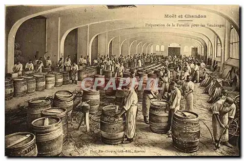 Cartes postales Folklore Vin Vendange Champagne Moet & Chandon Preparation de la Futaille pour les vendanges