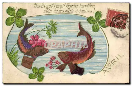 Cartes postales Fantaisie Fleurs Poissons 1er Avril Trefles