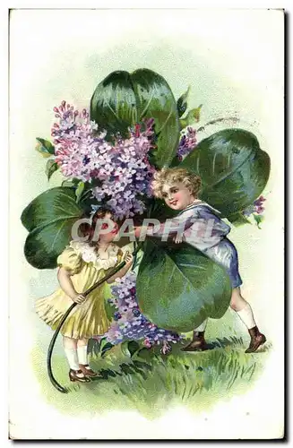 Cartes postales Fantaisie Fleurs Enfants Trefle