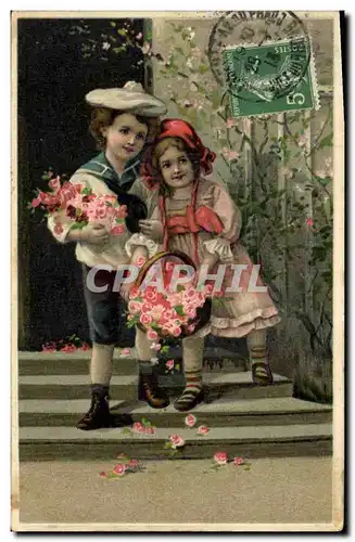 Cartes postales Fantaisie Fleurs Enfants