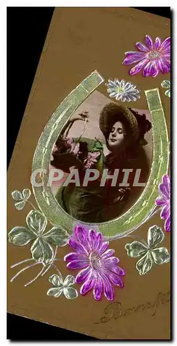 Cartes postales Fantaisie Fleurs Femme Fer a cheval