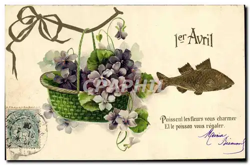 Cartes postales Fantaisie Fleurs Poisson 1er Avril