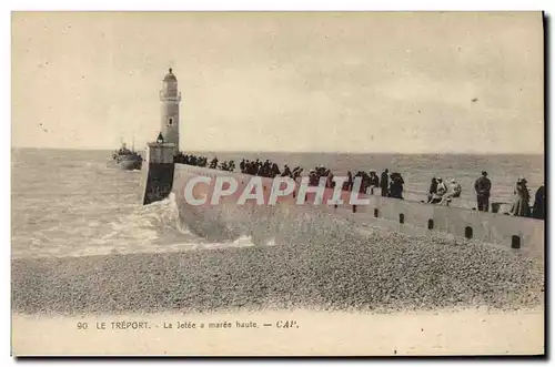 Cartes postales Phare Le Treport La jetee a maree haute