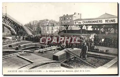 Cartes postales Mine Mines Societe des Charbonniers Le debarquement des bateaux Quai de la Loire TOP