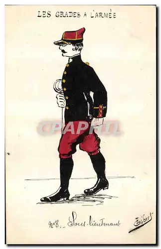 Cartes postales Militaria Les grades a l&#39armee Sous lieutenant (dessin a la main)