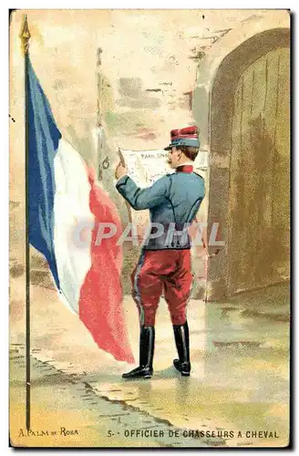 Cartes postales Militaria Officier de chasseurs a cheval Drapeau