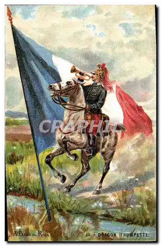 Cartes postales Militaria Dragon Trompette Drapeau