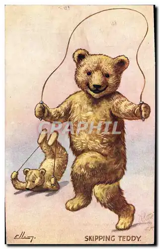 Cartes postales Fantaisie Ours en peluche Skipping Teddy Corde a sauter