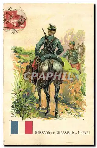 Cartes postales Militaria Hussard et chasseur a cheval