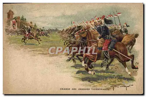 Cartes postales Militaria Charge des Dragons Longchamps