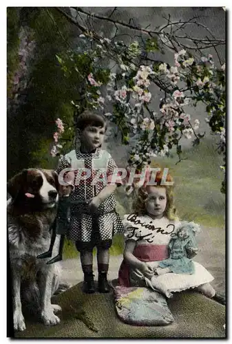 Cartes postales Fantaisie Enfant Poupee Chien