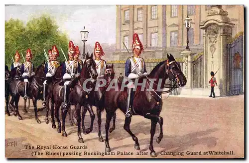 Cartes postales Militaria The Royal Horse Guards The Blues passing Buckingham Palace London Londres Whitehall