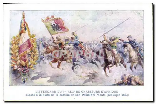 Cartes postales Militaria L'etendard du 1er regiment de Chasseurs d'Afrique decore a la suite de la bataille de