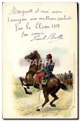 Cartes postales Militaria Au dressage Cavalier