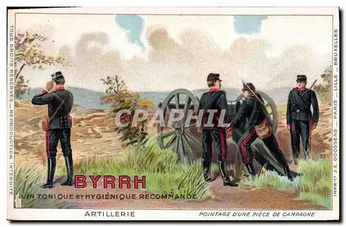 Cartes postales Militaria Byrrh Vin tonique Artillerie Pointage d'une piece de campagne