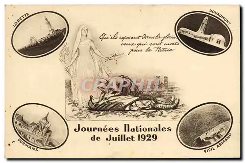 Cartes postales Militaria Journees nationales de Juillet 1929 Lorette Douaumont Dormans Vieil Armand