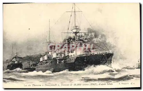 Cartes postales Bateau de guerre Les six thomson Dreagnouth d'apres Sebile