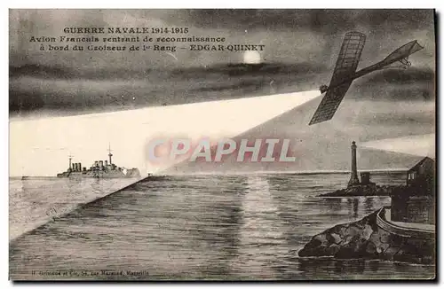 Cartes postales Bateau de Guerre navale Avion francais rentrant de reconnaissance a bord du croiseur de 1er rang