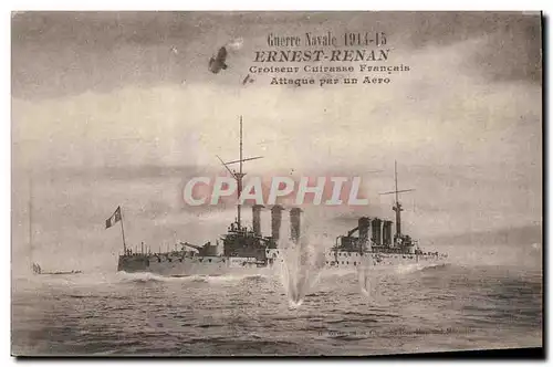 Cartes postales Bateau de Guerre Ernest Renan Croiseur Cuirasse Francais Attaque par un aero Avion Aviation