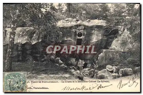 Cartes postales Grotte Grottes Foret de Fontainebleau La grotte et le medaillon Colinet Le Sylvain